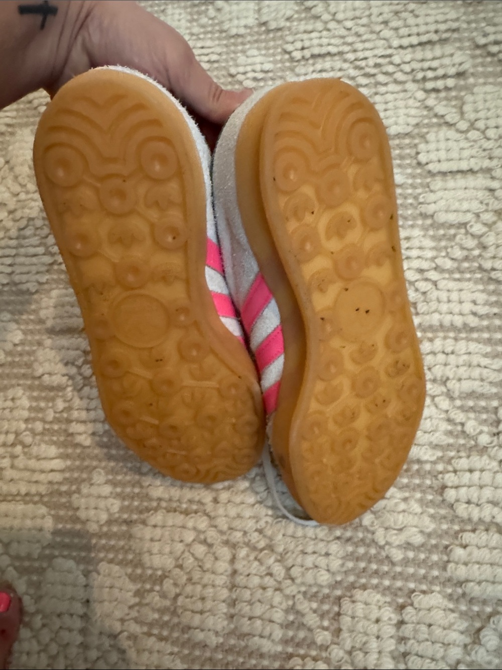 adidas Gazelle Suede Sneakers in Light Gray with Pink Stripes - Picture 4 of 7